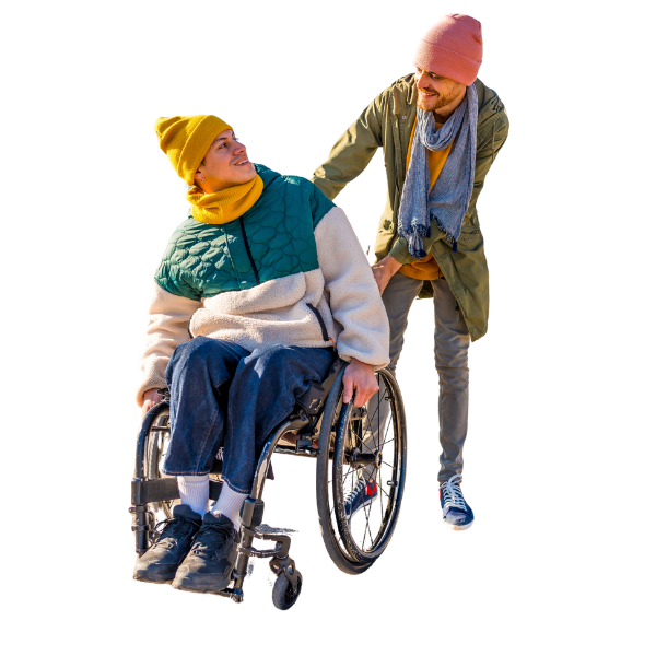 Carer pushing a person in a wheelchair